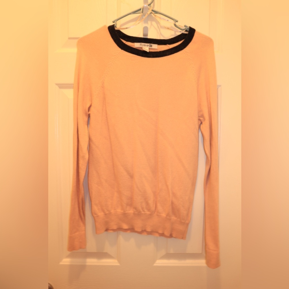 Forever 21 Women’s Pink Sweater with Black Neckline - Size Medium